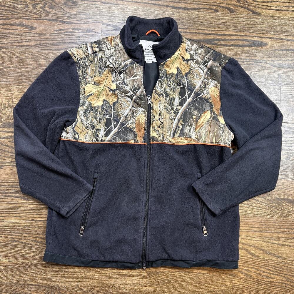 Realtree Jacket Mens Medium Black Camo Fleece Lined Full Zip Hunting Outdoor
